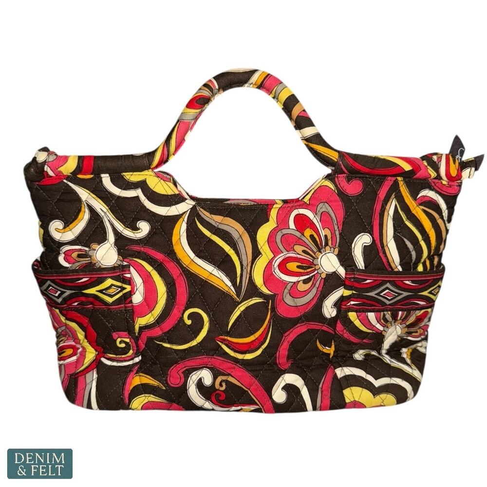 Vera‎ Bradley Puccini Gabby Quilted Cotton Tote Handbag Brown Red Yellow Floral